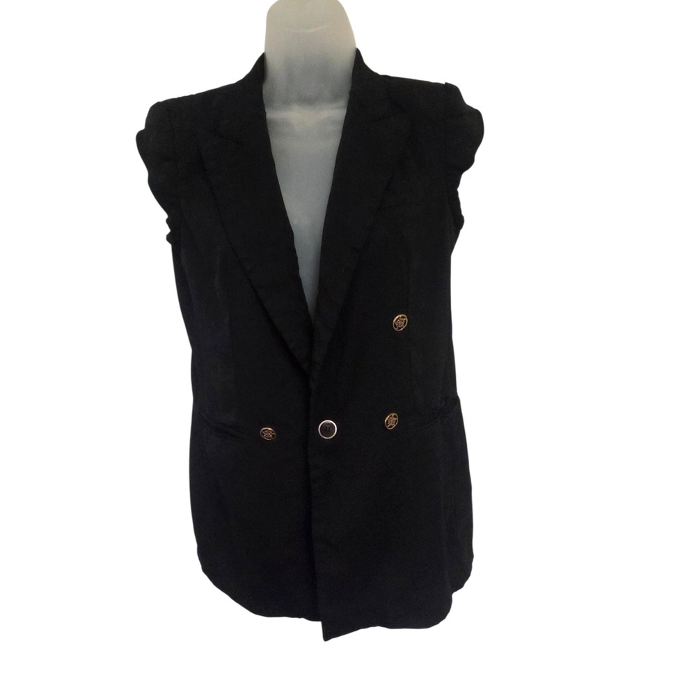 Max Mara Black Sleeveless Blazer Vest Virgin Wool Gold Button Structured Size 4